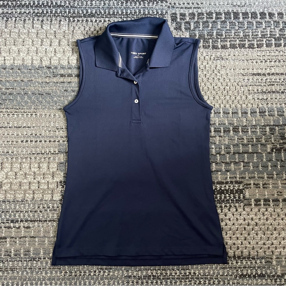 Tori Burch Tori Sport Polo Vest, Sunshirt with Collar in Navy Blue, Size Small